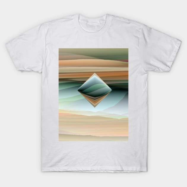 floating dıamond shape on futuristic landscape background T-Shirt by mister-john